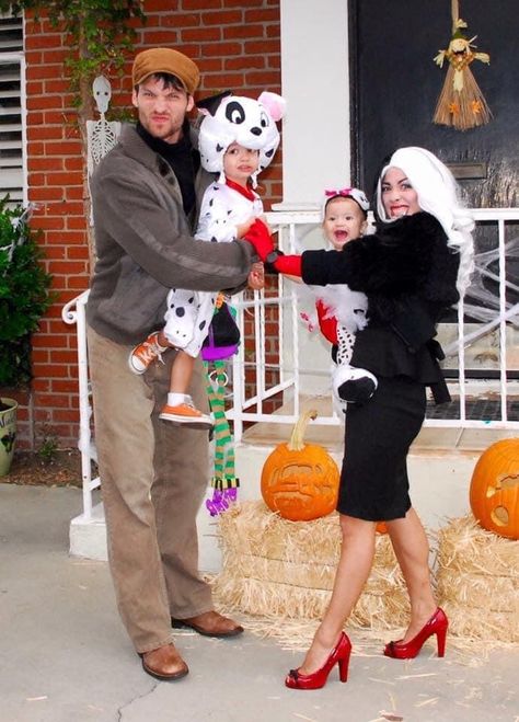 Cruella Deville And Jasper Costume, Cruella Family Costume, Cruella Deville Costume Family, Cruella Deville Costume, Dalmatian Costume, Cruella Deville, Halloween Family, Spooky Szn, Trunk Or Treat