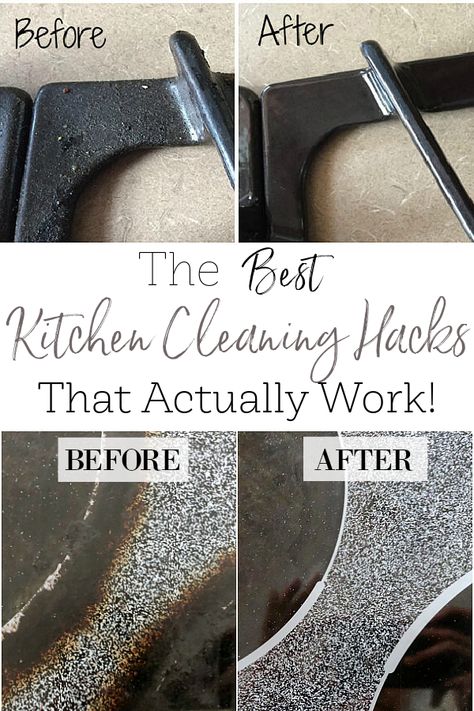 Fourteen amazing kitchen cleaning hacks and recipes that work! Learn how to clean everything from sinks to stovetops to oven doors. How To Deep Clean Kitchen, Natural Oven Cleaners Cleaning Recipes, Clean Self Cleaning Oven, Clean Tarnished Silverware, Natural Ways To Clean Oven, How To Clean Your Oven Without Scrubbing, Fridge Deodorizer, Cleaning Stainless Steel Appliances, Lavender Laundry