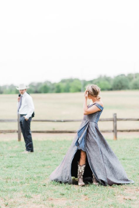 Boots And Ballgowns, Prom Cowboy Boots, Formal Dress With Cowboy Boots Long, Cowboy Boots With Prom Dress, Country Prom Photos, Prom Dresses With Cowgirl Boots, Cowboy Prom Pictures, Western Hoco Dress With Boots, Prom Dresses With Boots