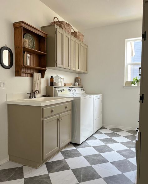 Spotting Our Peel & Stick Floorpops in The Wild Laundry/mudroom Ideas, Cottage Laundry Room, Laundry Room Floor, Stick Floor Tiles, Laundry Room Tile, Pantry Laundry Room, Vintage Laundry Room, Basement Laundry Room, Laundry Room Flooring