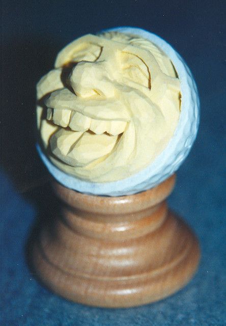 Carved golf ball Wood Carving Faces, Carving Ideas, Wood Carving Art, Golf Balls, Golf Ball, Wood Carving, Golf, Carving, Wood