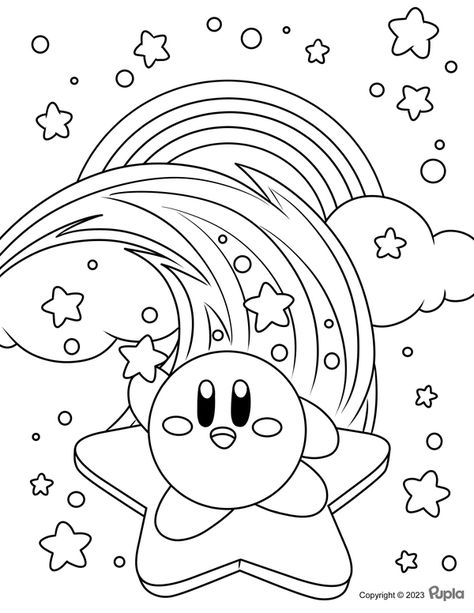 Kirby Flying on a Star Coloring Page Kirby Coloring Page, Coloring Pages Y2k, Y2k Coloring Pages Aesthetic, Cute Aesthetic Coloring Pages, Coloring Sheets Aesthetic, Y2k Coloring Pages, Creation Coloring Pages, Hello Kitty Colouring Pages, Family Coloring Pages