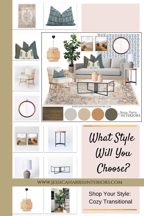 A Shoppable Cozy Transitional Living Room — Jessica Harris Interiors Ivory Sofa Living Room Decor Color Schemes, How To Style Gray Floors, Oatmeal Sofa Living Room Color Schemes, Adding Pops Of Color To Neutral Room, Neutral Palette Living Room, Add Color To Neutral Living Room, White Couch Living Room Color Schemes, Living Room With Pop Of Color, Gray Couch Living Room Colour Schemes