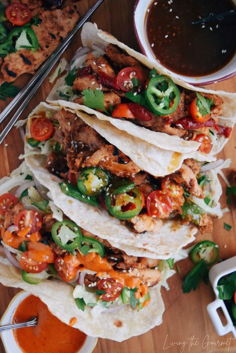 Korean Pork Tacos - Living The Gourmet Korean Pork Tacos, Lucky Food, Korean Pork, Homemade Flatbread, Two Types Of People, Pork Tacos, Asian Fusion, Food Challenge, Fusion Food