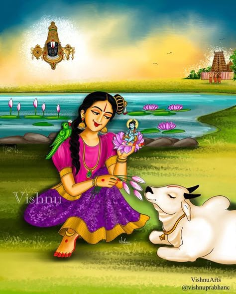 Godha Devi, Lord Paintings, Goda Devi, Maatu Pongal, Vishnu Art, Hanuman Jayanthi, Mysore Painting, Saree Painting Designs, Krishna Drawing