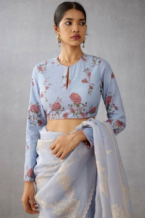 Long Sleeve Blouse Designs, Chintz Print, Modern Blouse, Fashionable Saree, Long Blouse Designs, Blouse Designs High Neck, Cotton Saree Blouse Designs, Cotton Blouse Design, Latest Model Blouse Designs