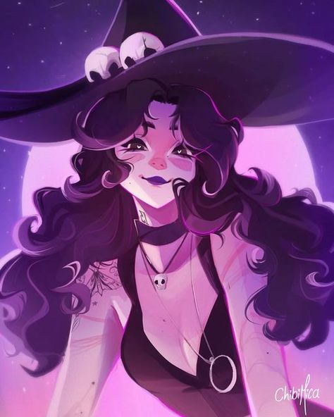 Witchcraft Pfp, Potion Permit Fanart, Witch Pfp Aesthetic, Witch Aesthetic Pfp, Chibimica Art, Purple Haired Witch, Purple Hair Drawing, Witch Oc Art, Dark Witch Art