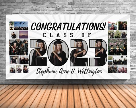 Presented here as a Graduation photo collage banner but this can be used for other occasions happening in 2023 such as birthdays, anniversaries, sports, and other events. Size is 3'x6' or 35"x72" but can be adjusted to any 1:2 ratio print size, Graduation Banner Ideas, Picture Banner, Graduation Banner, Collage Poster, Graduation Photos, Banner Template, Picture Photo, Banner Design, Photo Collage