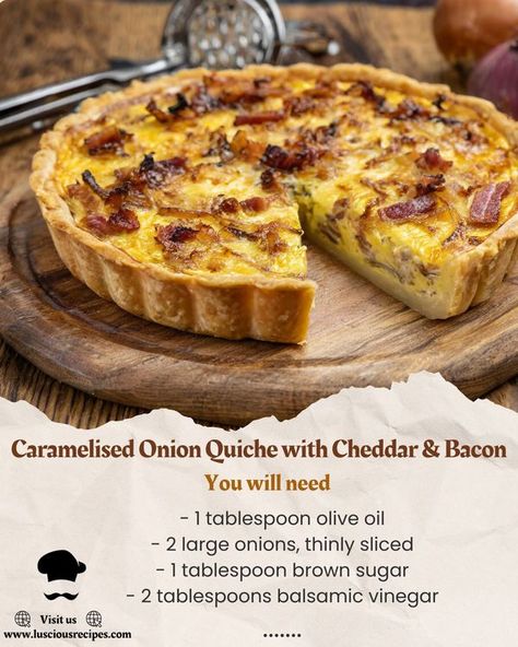 Luscious Recipes Caramelised Onion Quiche, Bacon Onion Quiche, Caramalised Onions, Luscious Recipes, Salmon Quiche, Egg Quiche, Onion Quiche, Caramelised Onion, Quiche Recipes Easy