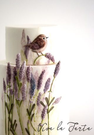 Lavender Cake, Spring Cake, Bird Cakes, Japanese History, Cake Business, Lovely Lavender, Buttercream Flowers, Painted Cakes, Cake Decorating Tutorials