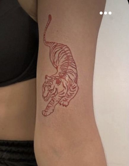 Red Tattoo Ideas, Underboob Tattoo Designs, Rib Tattoos For Women, Back Of Arm Tattoo, Magic Runes, Leopard Tattoos, Red Tattoo, Petite Tattoos, Red Ink Tattoos