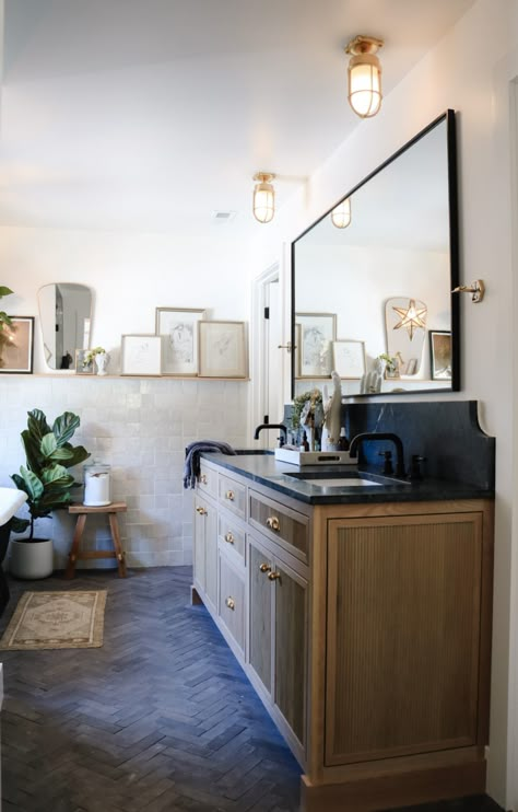 Primary Bathroom Before and After- Utah Ranch Home - Nesting With Grace Slate And Marble Bathroom, Fixer To Fabulous Bathroom, Nesting With Grace Bathroom, Ranch Style Bathroom, Moody Organic, Masterbath Ideas, Utah Ranch, Reno House, Primary Bathroom Ideas