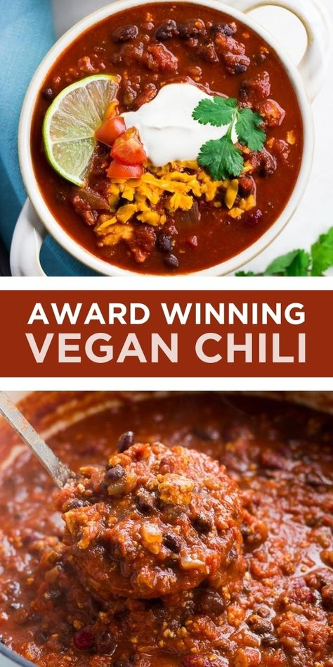 Best Vegan Chili, Chili Vegan, Bowl Of Chili, Vegan Chili Recipe, Vegan Chilli, Chilli Recipe, Recipe Crockpot, Vegetarian Chili Recipe, Pasta Vegetariana