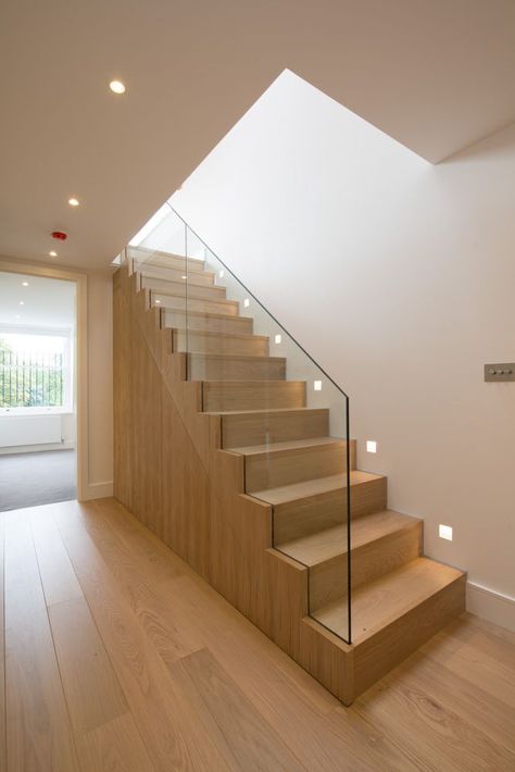 Diy Stair Railing, تحت الدرج, Frameless Glass Balustrade, Stairway Lighting, Wooden Staircase, Interior Staircase, Glass Stairs, Open Staircase, Wood Staircase