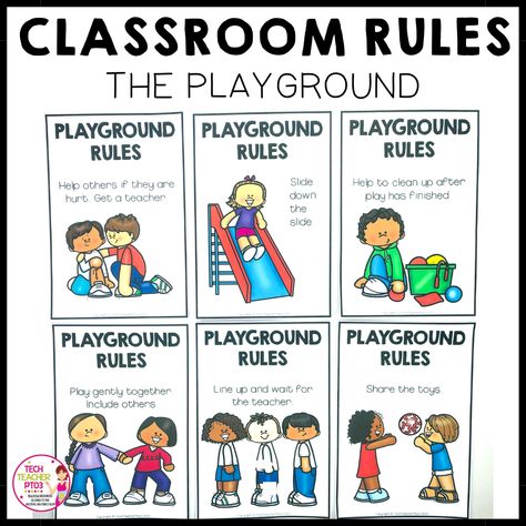 Playground Safety Rules, Friendship Bench, Kindergarten Rules, School Expectations, Playground Rules, Preschool Rules, Preschool Playground, Christian Bulletin Boards, Playground Safety