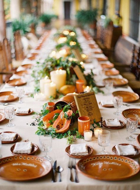 Rustic Wedding Table Setting, Wedding Mexican, Jose Villa Photography, Photobooth Ideas, Mexican Themed Weddings, Hacienda Wedding, Fruit Wedding, Spanish Wedding, Rustic Wedding Table