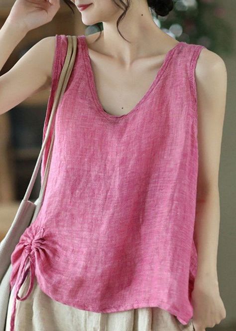 Casual Pink O Neck Cinched Patchwork Cotton Tank Tops SleevelessFabric: Cotton 45%, Linen 55%Size & Fit: Fit: This garment fits true to size.Length: Size M measures 21.84"from shoulder to hemBust: Great for any cup size. Waist: Loose Fit. Comfortable room throughout midsection.Hip: Loose Fit - room for hips. Hand Wash Cold. Loose Fit Tops For Women, Cotton Blouse For Summer, Linen Tops Women Casual, Cotton Tops For Women, Linen Tops, Linen Top Women, Pink Solid, Women Pink, Comfortable Room