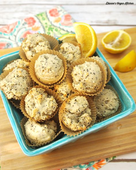 Vegan Lemon Poppy Seed Muffins from Aquafaba by Zsu Dever Aquafaba Muffins, Vegan Muffin, Aquafaba Recipes, Vegan Meringue, Brown Board, Lemon Poppy Seed Muffins, Seed Muffins, Citrus Recipes, Poppy Seed Muffins