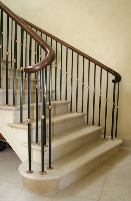 Bespoke Staircase Balustrade with Walnut Handrail - Fine Iron Iron Balustrade, Staircase Balustrade, Bespoke Staircases, Luxury Staircase, Staircase Railing Design, Staircase Handrail, Home Hallway, Iron Staircase, Hallway Entrance