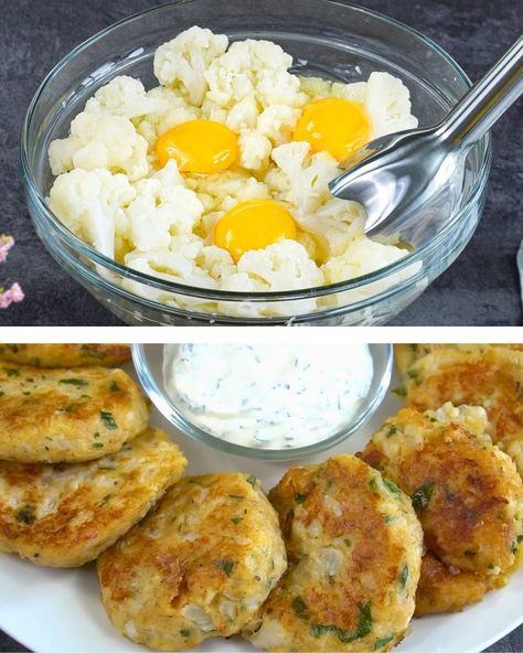 Grandma's Cauliflower Fritters - Greenku Recipes Cauliflower Fritters Air Fryer, Keto Cabbage Fritters Recipe, Vegan Cauliflower Fritters, Broccoli Feta Fritters, Herby Cauliflower Fritters, Unique Side Dishes, Zucchini Patties, Cauliflower Fritters, Cheesy Ham