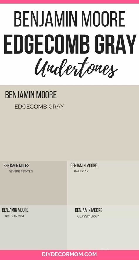 Best Gray Paint Colors, Benjamin Moore Edgecomb Gray, Interior Paint Colors For Living Room, Balboa Mist, Edgecomb Gray, Pale Oak, Interior Paint Colors Schemes, Greige Paint Colors, Greige Paint