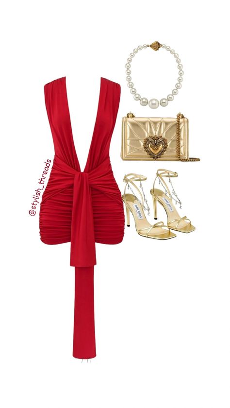 Red Dress Inspo Outfit, Red Dress Accessories, Dresses Polyvore, Red Dress Outfit Night, Red Outfits, Head Board, Classy Prom Dresses, Stylish Summer Outfits, Effortlessly Chic Outfits