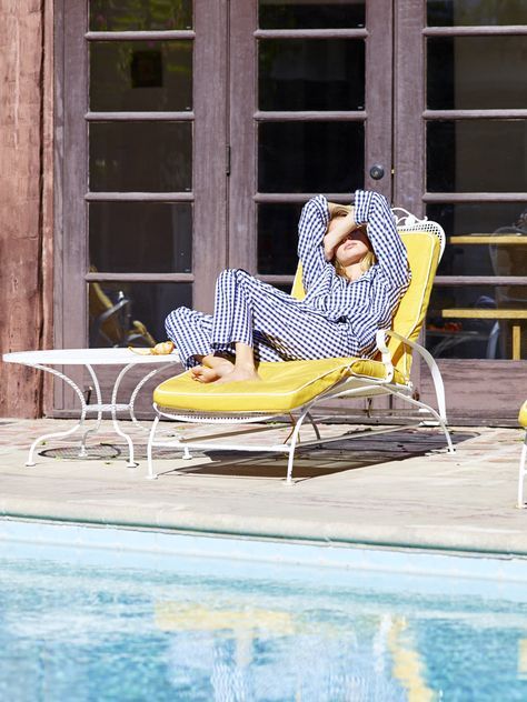 sunbathe in your loungewear Modern Preppy Style, Sleepy Jones, Best Pajamas, Pajama Dress, The Eclipse, Yellow Submarine, Outdoor Photography, Preppy Style, Photo Poses