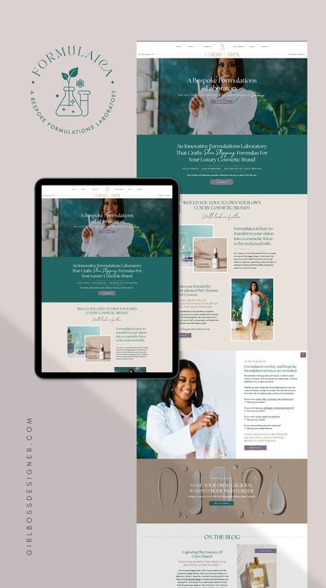 Formulaica is here to transform your vision into a cosmetic force to be reckoned with. Arriel chose to go with our Website Template Customization service! Her website is based on our Venice Coaching Showit website template, available inside the Girlboss Designer shop. The Dark Green, Teal, Purple, and Warm Neutral Branding complements this template so well, check out the final design! Teal Website Design Inspiration, Jewel Tone Website Design, Teal Website Design, Green Website Design, Colorful Website Design, Neutral Branding, Teal Palette, Blue Website, Website Color Schemes