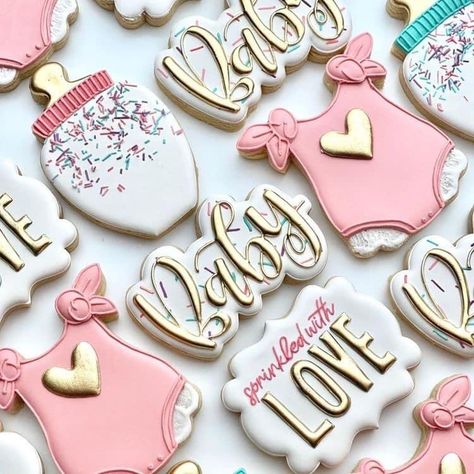 Baby Shower Cookies Neutral, Sprinkled With Love, Baby Shower Sweets, Royal Iced Cookies, Crazy Cookies, Sugar Cookie Royal Icing, Sprinkle Baby Shower, Clay Stamps