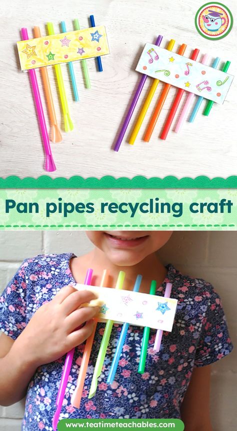 Don't throw away those old drinking straws; re-use them to make some fun pan pipes! It's also great size sorting practice for little ones. Click the link to see the tutorial and download your free printable panpipes holder! Music Instruments Diy, Instrument Craft, Music Activities For Kids, Straw Crafts, Recycled Crafts Kids, Diy Instruments, Music Crafts, Diy Musical Instruments, Drinking Straw