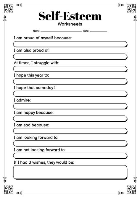 These self-esteem worksheets are designed to help you improve your self-worth and confidence while promoting self-reflection and positive thinking. Take the first step towards boosting your self-esteem and try out these printable worksheets at your own pace. Start nurturing a healthy self-image and reinforcing positive self-talk through these free, accessible resources. #SelfEsteemResources #TherapyTools #PersonalGrowthJourney #self-esteemworksheetsprintable Free Self Esteem Worksheets Printables, Self Esteem Worksheets For Teens, Low Self Esteem Activities, Therapy Ideas For Teens, Self Esteem Worksheets For Kids, Mental Health Activity Ideas, Self Awareness Worksheets, Spa Printables, Social Work Worksheets