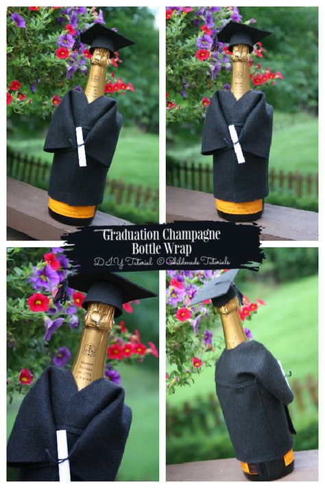 Graduation Champagne Bottle, Wine Bottle Template, Graduation Champagne, College Graduation Parties, Graduation Gown, Bottle Wrapping, Bottle Gift, Diy Tutorials, Tutorial Diy