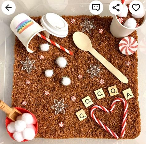 Hot Cocoa Sensory Bin, Sensory Bin Winter, Cocoa Stand, Penguin Unit, Winter Sensory Bin, Kids Sensory Activities, Holiday Recipies, Winter Sensory, Fall Sensory Bin