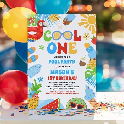 $2.92 | Cool One Tropical Summer Beach 1st Birthday Party | Summer Birthday Invitations | pool party, summer pool party, pool birthday party, summer birthday party, ocean birthday party, lake birthday party, tropical 1st birthday, summer 1st birthday, cool one birthday, one cool dude Tropical 1st Birthday, Beach 1st Birthday, Lake Birthday Party, Lake Birthday, Summer Birthday Invitations, Ocean Birthday Party, Ocean Birthday, 1st Birthday Party Invitations, Pool Birthday