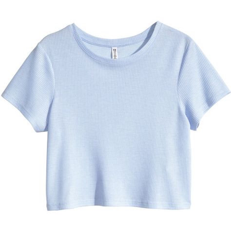 H&M Ribbed jersey top ($4.62) ❤ liked on Polyvore featuring tops, t-shirts, shirts, crop tops, short shirts, crop shirts, crop t shirt, crop tee and crop top Light Blue Crop Top, Shirts Crop Tops, Shirts Crop, T Shirt Crop Top, Blue Crop Top, Blue Crop Tops, Crop Top Outfits, Crop Top And Shorts, Tween Outfits