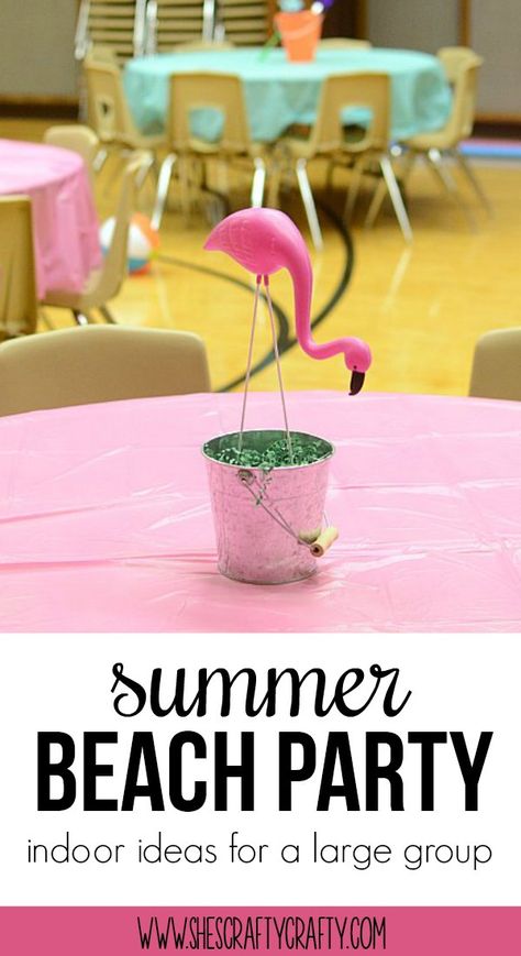 Summer Beach Party, Ward Party, Party for large group, Summer, Beach Indoor Beach Party, Inflatable Palm Tree, Indoor Beach, Ward Christmas Party, Blue Party Decorations, Beach Bash, Group Party, Indoor Ideas, Blue Food Coloring