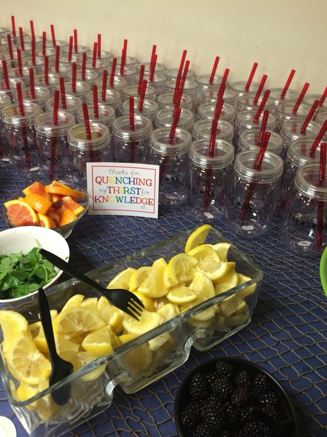 Teacher Appreciation  Water Bar Teacher Incentives, Water Bar, Sunshine Committee, Pta Ideas, Pto Ideas, Staff Appreciation Gifts, Water Station, Appreciation Ideas, Assistant Principal