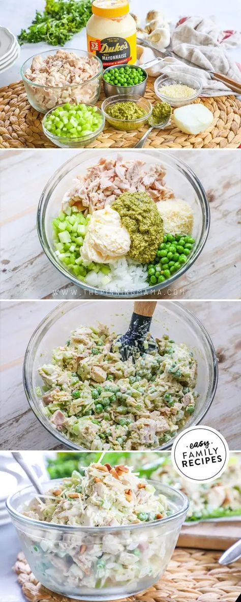 {Incredibly Delicious} Pesto Chicken Salad · Easy Family Recipes Dinner On The Go, Pesto Chicken Salad, Chicken Pesto Pasta Salad, The Best Chicken Salad, Best Chicken Salad, Chicken Salad Sandwiches, Pesto Salad, Chicken Salad Wrap, Easy Family Recipes