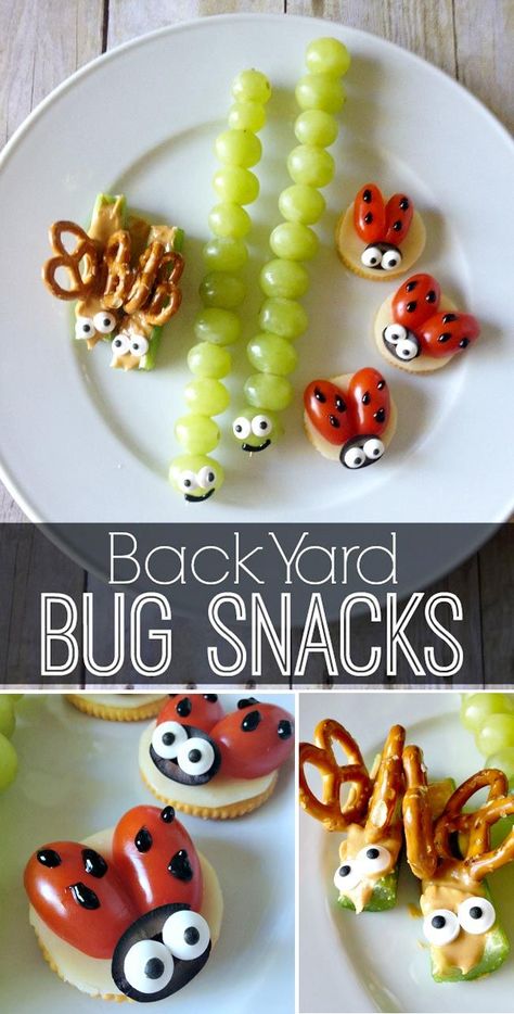 Kid approved healthy snacks! Turn veggies into fun bug snacks. via @craftingchicks Tropisk Fest, Bug Snacks, Fest Mad, Food Art For Kids, Snacks Saludables, Snacks Für Party, School Snacks, Kids Recipes, Fun Kids Food