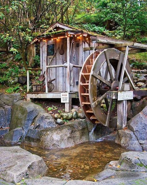 Water Wheel Generator, Windmill Water, Old Grist Mill, Water Turbine, Water Wheels, Warm Fireplace, Country Barns, Backyard Water Feature, Grist Mill