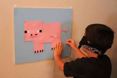 Chase's Minecraft Bash | CatchMyParty.com Minecraft Birthday Party Ideas, Minecraft Bday, Minecraft Pig, Pin The Tail, Minecraft Theme, Pijama Party, Minecraft Birthday Party, Birthday Party Crafts, 9th Birthday Parties