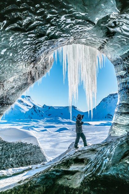 Explore the magical world of an ice cave, and travel up the volcano Katla, on this once-in-a-lifetime excursion. Pick up for this tour starts in Reykjavík. Greece Waterfalls, Ice Cave Iceland, Arctic Expedition, Norway Hotel, Ice Caves, Country Churches, Old Country Churches, Cave Tours, Ice Castles