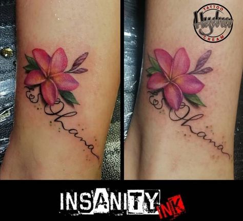 Ohana Tattoo With Flower, Ohana Tattoos, Ohana Tattoo Ideas, Plumeria Flower Tattoos, Hawaii Tattoo, Hawaiian Flower Tattoos, Plumeria Tattoo, Ohana Tattoo, Hawaii Tattoos