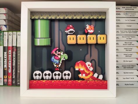 Game Diorama, Nintendo Decor, Mario And Yoshi, Mario Room, Nintendo Mario Bros, Video Game Decor, Super Mario World, 3d Shadow Box, Pixel Art Games