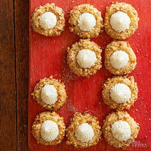 From Better Homes and Gardens, ideas and improvement projects for your home and garden plus recipes and entertaining ideas. Thumbprint Cookies With Icing, Eggnog Cookies, Holiday Baking List, Chocolate Mint Cookies, Pistachio Cookies, Peanut Butter Cookie Dough, Mint Cookies, Peppermint Cookies, Holiday Cookie Recipes