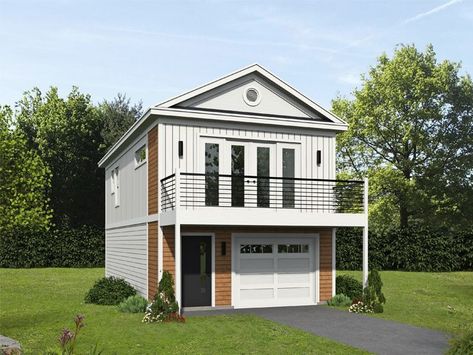 House Over Garage Plans, Minimalist House Plan, Garage Adu, Beach Garage, Adu Plans, Compact Washer And Dryer, Second Floor Deck, Plan Garage, Apartment Plan