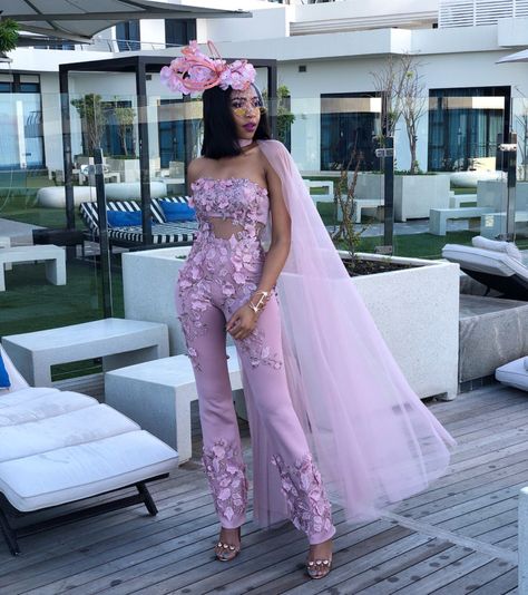 BellaNaija Style’s Best Dressed – Vodacom Durban July 2018 #VDJ2018 Jumpsuit Prom Dress, Jumpsuit Prom, Fancy Attire, Tulle Cape, July Outfits, Celebrity Gowns, Stylish Jumpsuit, Strapless Prom Dresses, Cape Style