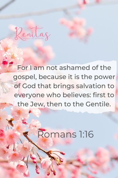 For I am not ashamed of the gospel, because it is the power of God that brings salvation to everyone who believes: first to the Jew, then to the Gentile. Romans 1 16, Not Ashamed Of The Gospel, I Am Not Ashamed, Gospel Quotes, Power Of God, Powerful Scriptures, Roman 1, Bible Facts, The Gospel