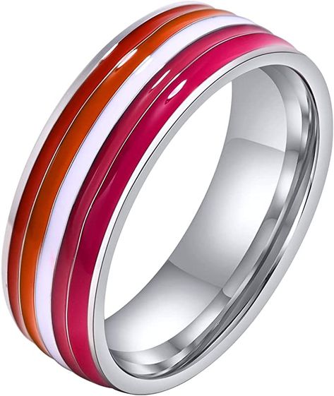 Nanafast Stainless Steel Lesbian Ring Nonbinary Pride Ring Enamel Rainbow LGBT Ring for Lesbian & Gay LGBTQ Wedding Engagement Pride Ring Size 6-12 Lesbian Ring, Pride Rings, Love Promise, Promise Band, Lesbian Flag, Colored Engagement Rings, Love Band, Lgbtq Wedding, Trendy Ring