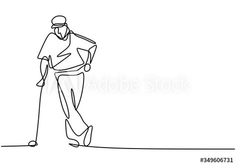 Stock Image: One single line drawing of young sporty golf player hit the ball using golf club vector illustration. Hobby sport concept. Good for golf tournament promotion media Golf Line Art, Golf Club Drawing, Golf Sketch, Golf Man Cave, Golf Vector, Chris Tattoo, Golf Drawing, Golf Tattoo, Golf Graphic